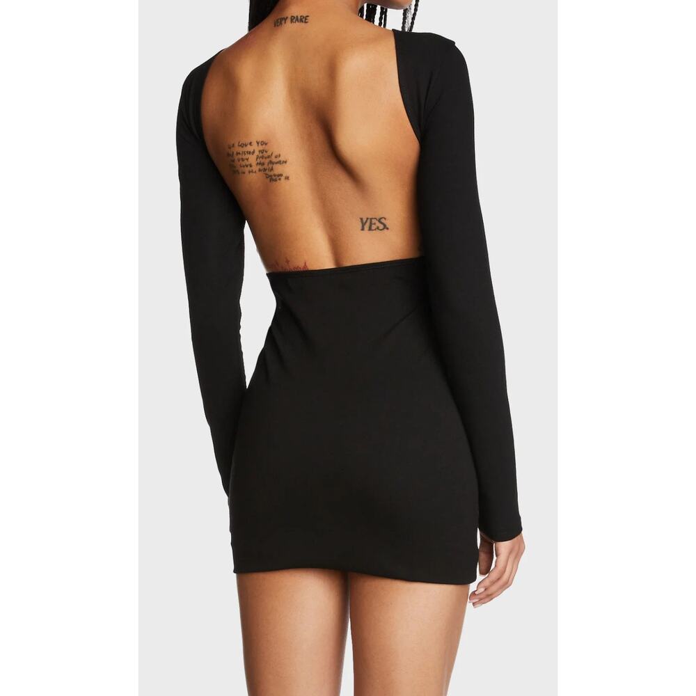 Edikted Black Gothic Minimalist Open Back Long Sleeve Bodycon Dress XL nwot